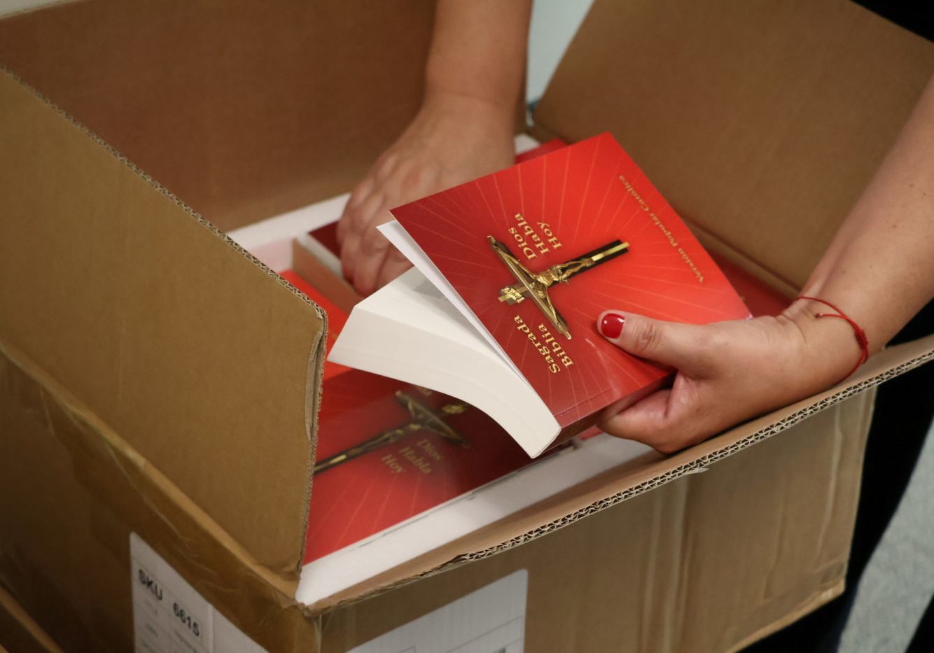 Opening the boxes containing 160 Spanish-language Bibles